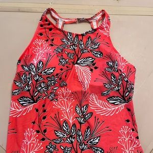 Bathing suit top, red family with flowers, never worn.